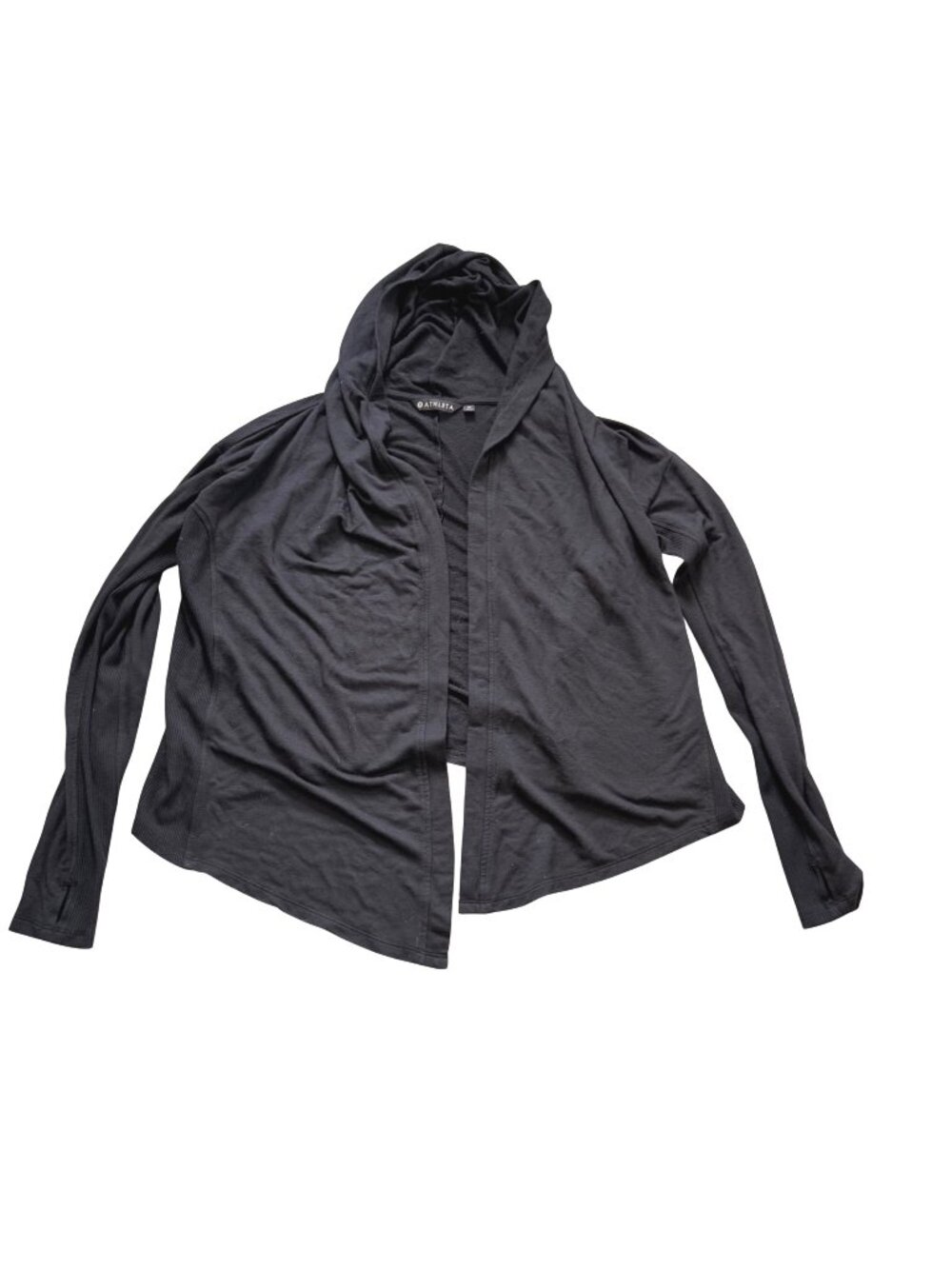 Athleta Women's Open Front Cardigan Sz M Black Hooded Modal Stretch Active Yoga